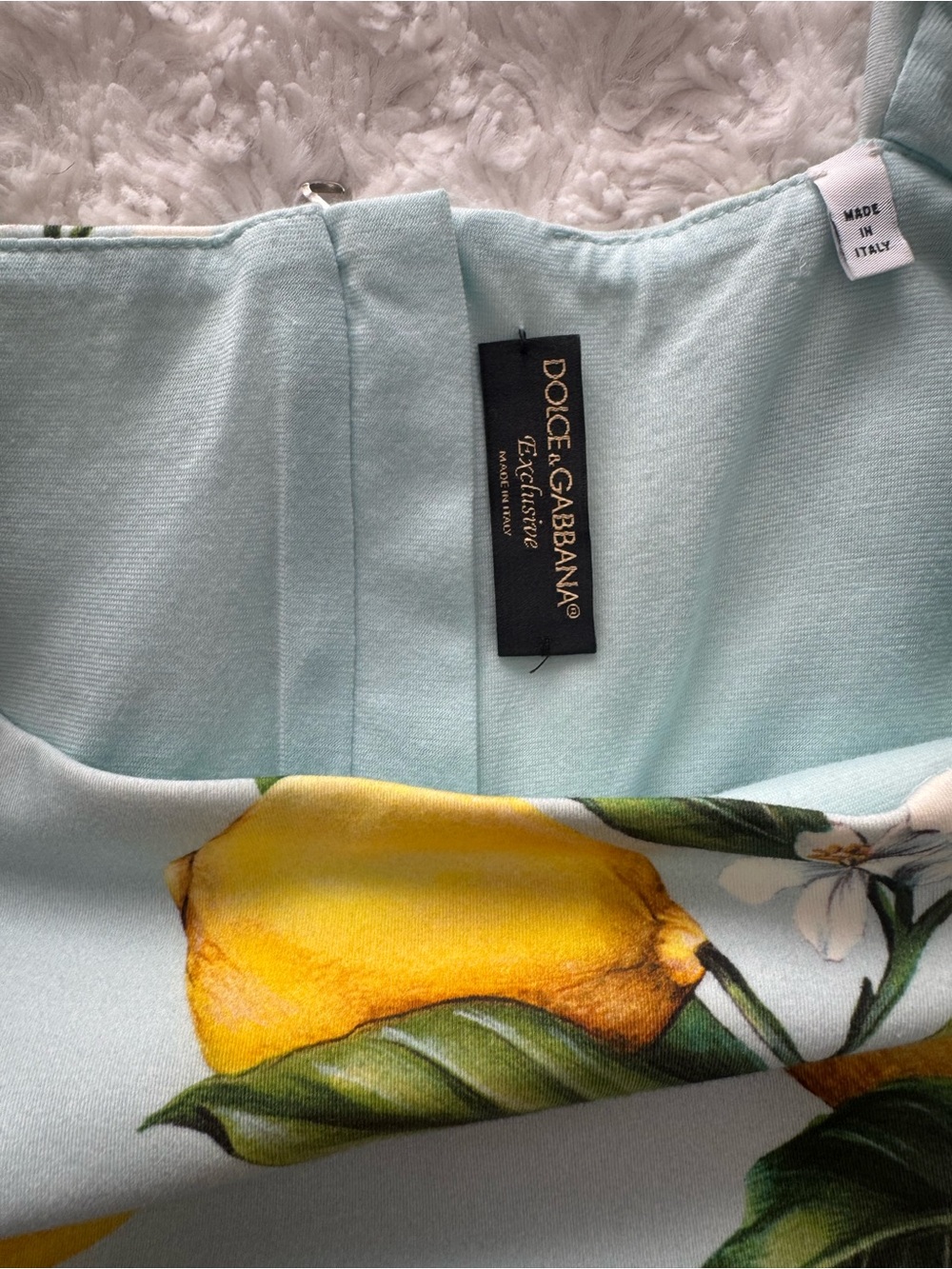 Dolce & Gabbana Girls Lemon Print Dress in Light Blue, Green and Yellow - Picture 11 of 11